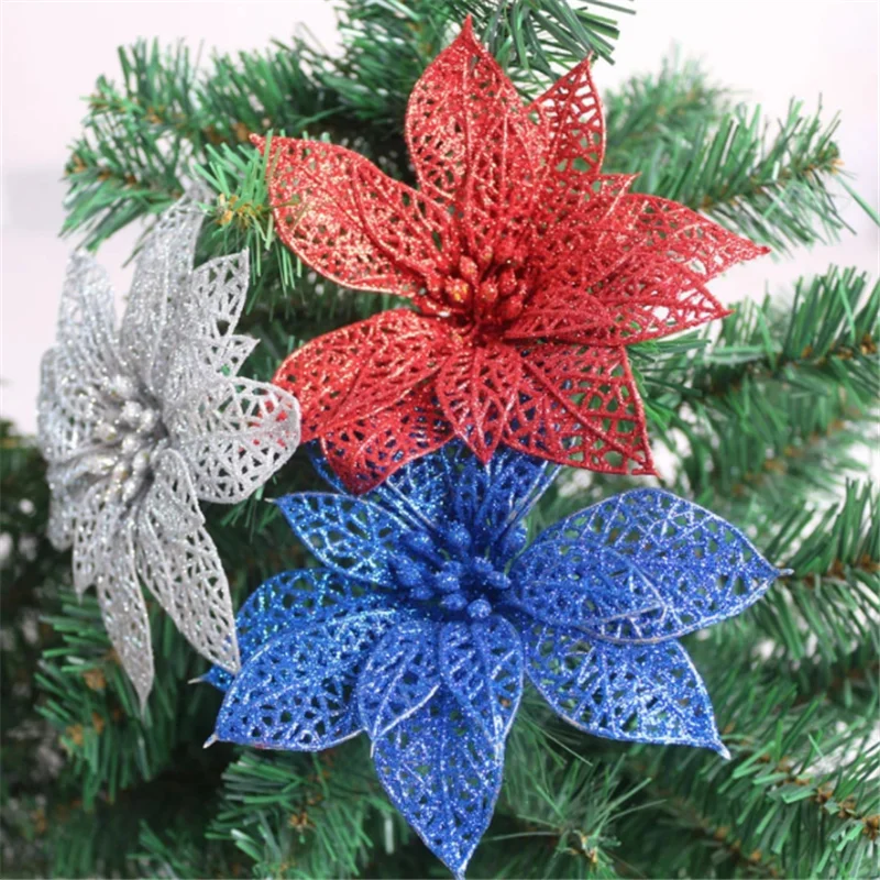 Kerst Decoratie рождественские украшения 5 шт. 15 см блестящие Полые Цветы для