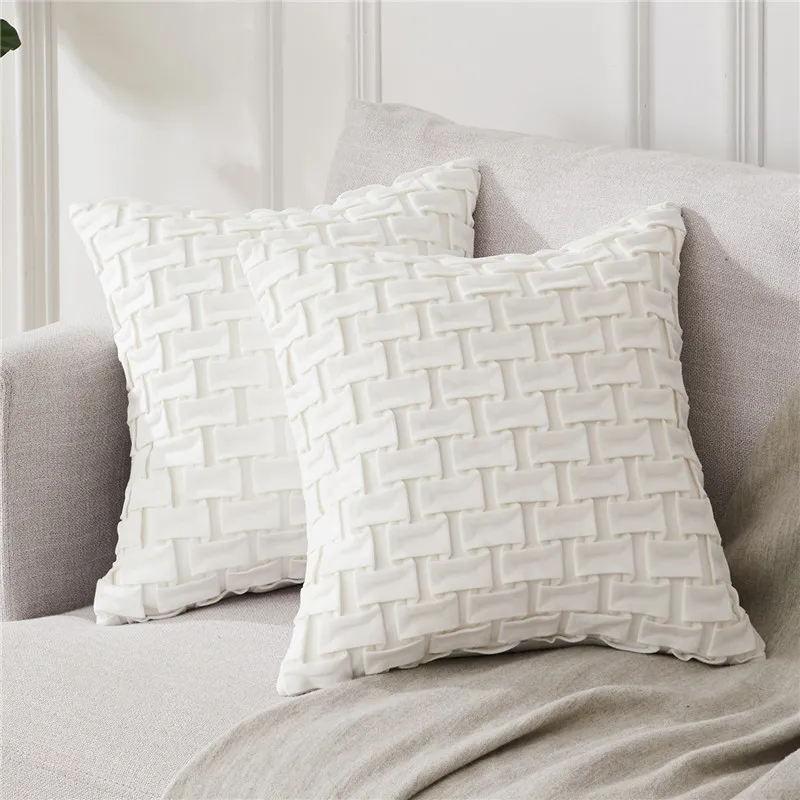 Topfinel бархатные горизонтальные решетки чехлы на подушки наволочки Чехлы для подушек для дома диван стул декоративные наволочки - Цвет: Cream-Set of 2