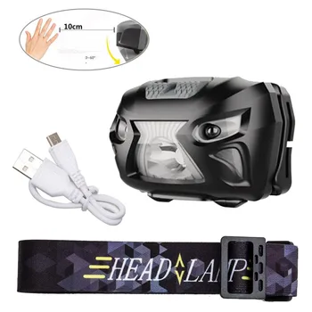 

sensor motion Headlamp 3 modes rechargeable Mini smart Head flashlight Lamp Torch Lantern With USB charging Charger fishing