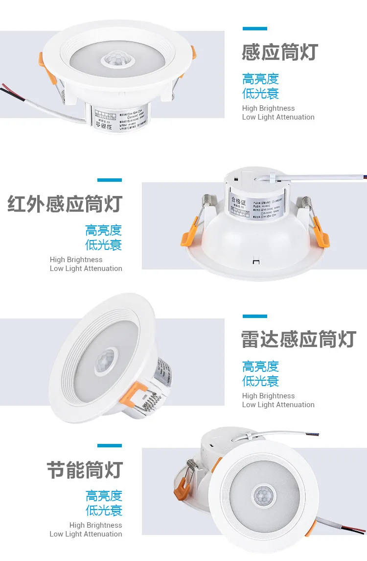 Светодиодный светильник Intelligent индукции Встроенный, потолочный лампы 4 дюймов (радар индукции)