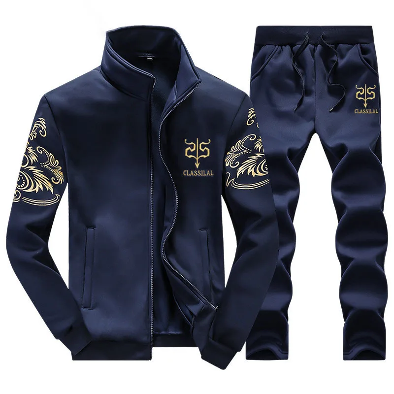 

2019 Men Set Autumn Spring Plus Size Male Print Two Piece Suit Zipper Sweatsuit Jacket Pants 2 Pcs Tracksuit Sportswear Y1