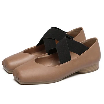 

Nice Women Flats Female Shoes Leather Loafers Cute Casual Ballet Dance Solid Elastic Band Retro Fashion Zapatos Mujer Z163