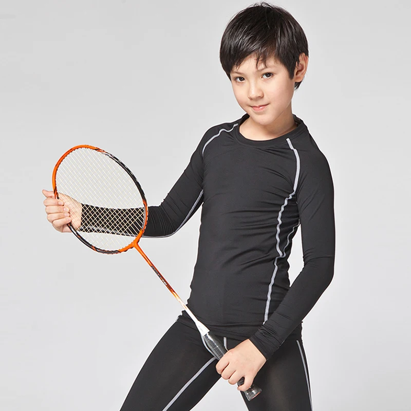 

Kids Child Quick Dry Sport Running Wear Bodybuilding tennis Clothing Fitness Compression Tights Clothes Long Sleeve Gym T Shirt