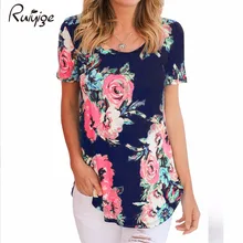 2017 Ruiyige Floral Print Vintage Blouse Short Sleeve Plus Size Tops Beach Holiday Casual Women Summer Femme XXL Retro Blusa