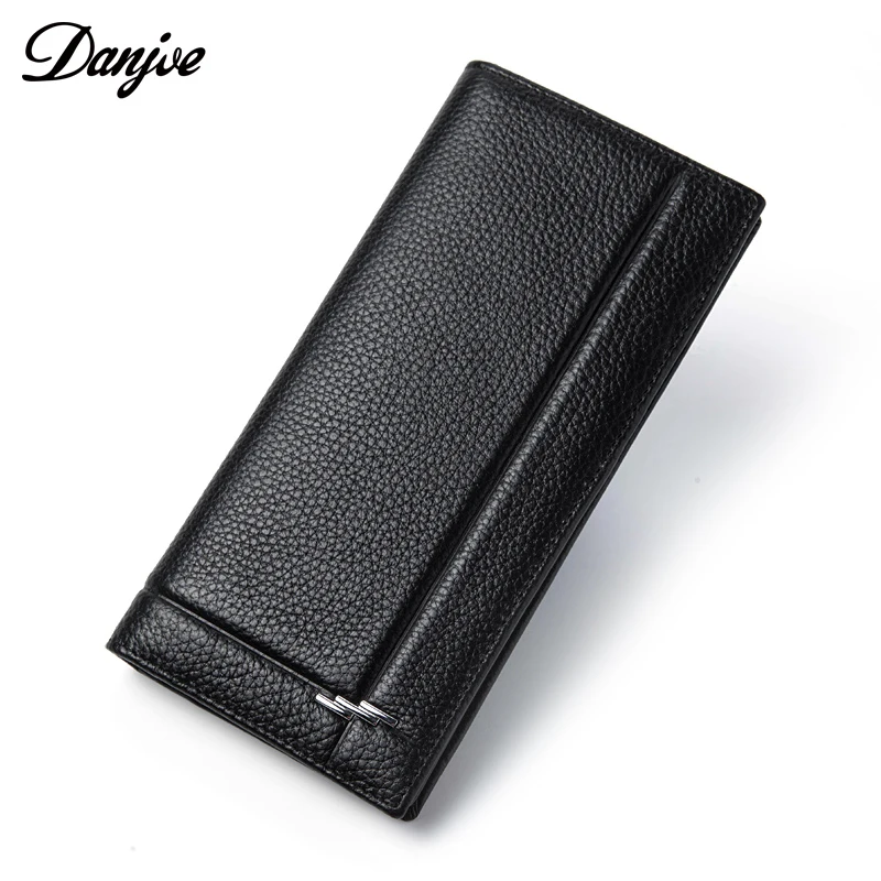 

Luxury Brand Men Wallets Long Black Genuine Cow Leather Change Purse Danjue Men Clutch Bags Male Card ID Photo Holder Money Bag