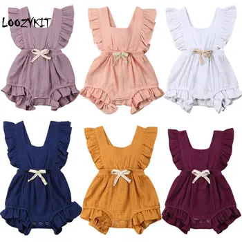 

Loozykit Newborn Baby Girls Ruffle Solid Color Backless Bow Romper Torridity Jumpsuit Outfits Sunsuit Baby Clothing