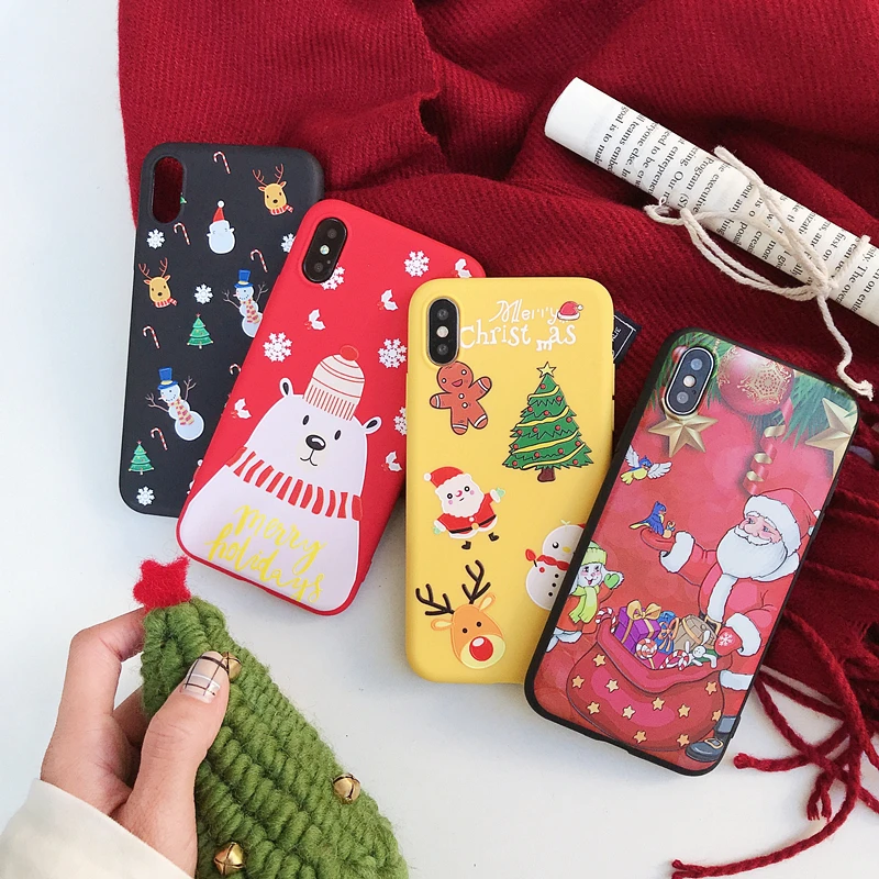 

For iPhone 6 6S 7 8 plus case Snowman christmas Tree TPU Soft Cover on for iPhone x xr xs max case coque