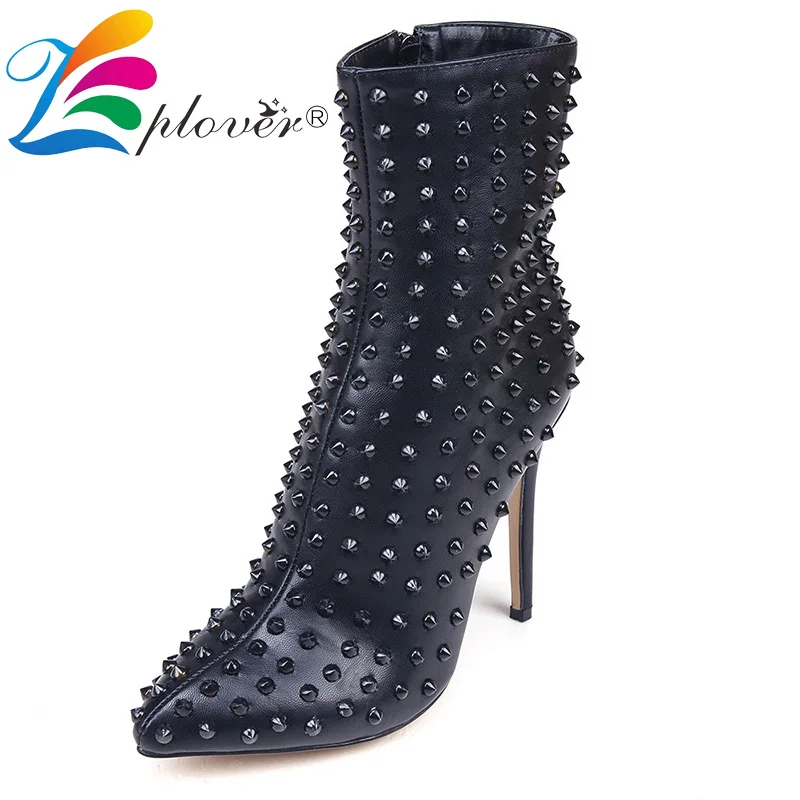 Fashion Women Shoes Rivet Thin Heels Boots Women Red Super High Heels Botas Mujer With Fur Winter Boots 12cm Bota Feminina Fashion Women Shoes Rivet Thin Heels Boots Women Red Super High Heels Botas Mujer With Fur Winter Boots 12cm Bota Feminina