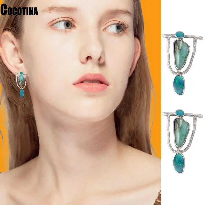 

1 Pair Indian Nationl Personality Natural Dangle Drop Earrings Resin Stone Boho Ethnic Vintage Hanging Earrings for Women