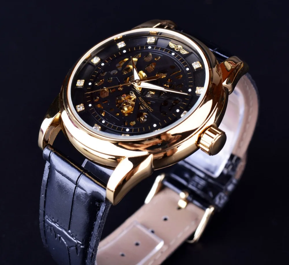 Royal Diamond Design Black Gold Watch for Winner Mens