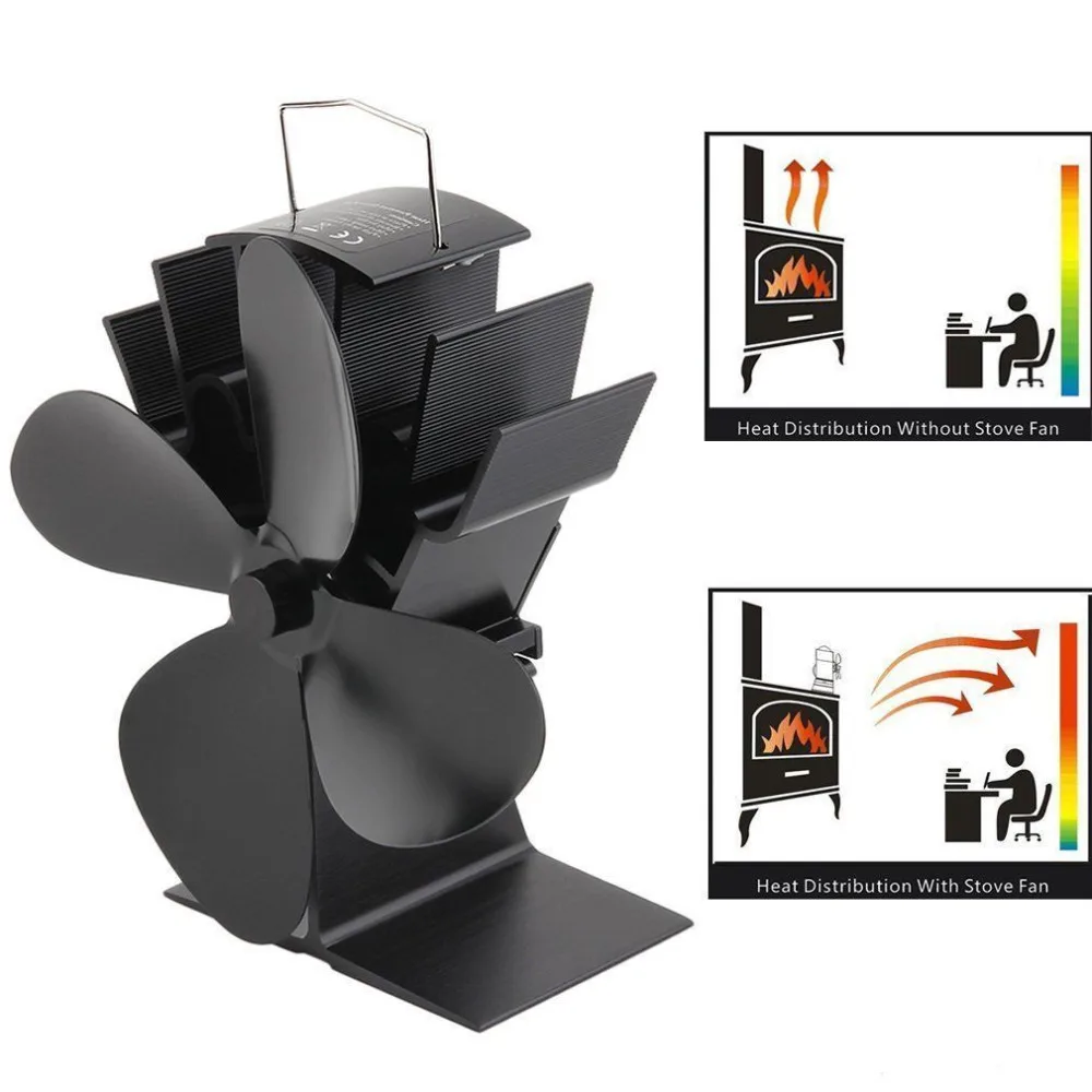 

4 Blades Heat Powered Wood Stove Fan for Log Wood Burner Fireplace Eco Fan Black