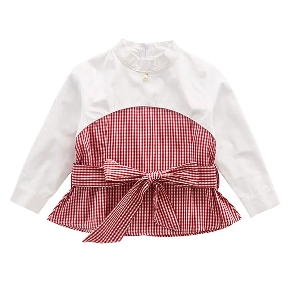Блузка для девочек, клетчатая Лоскутная Блузка для девочек, школьные рубашки с длинными рукавами для девочек, подростковая одежда для девочек 6, 8, 10, 12, 13, 14 лет - Цвет: As Picture (Shirt)