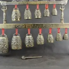 Изысканный Китайский медный сплав резьба 12 колокольчик инструмент дракона Chime