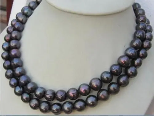 

35 INCH HUGE AAA+ 11-13MM South Sea Black Pearl Necklace 925silver GOLD CLASP