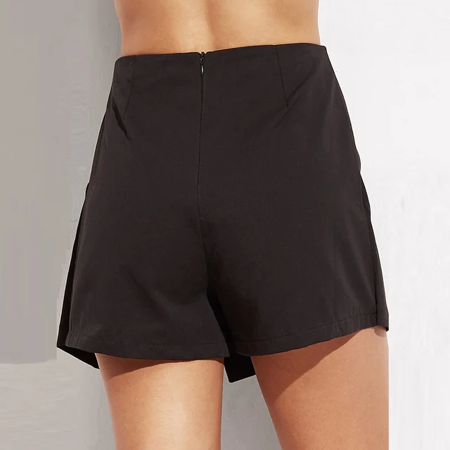 Office Lady Solid Black Sexy Women Mini Shorts Streetwear Wrap