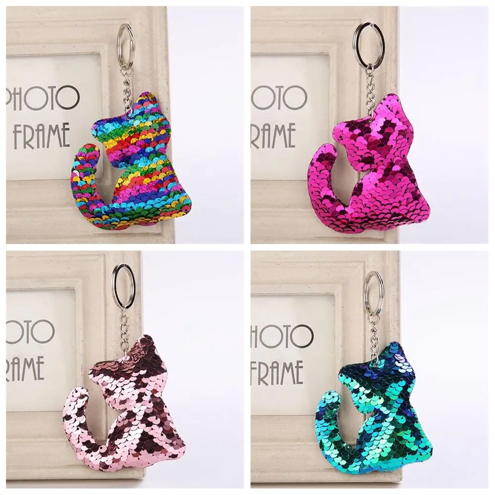 

1Pc Women Sequin Animal Pendant Key Rings Cat Pattern Key Chain Handbag Keyring Mermaid Sequins Keychain Jewelry Bag Accessories