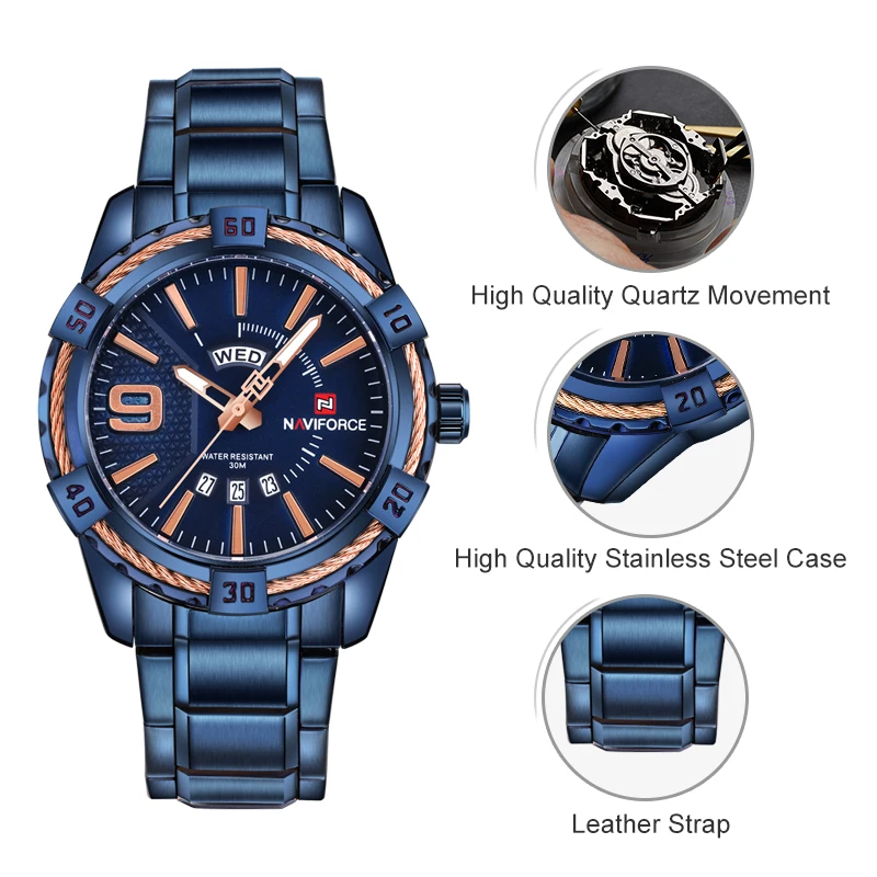 Skup NAVIFORCE moda w stylu casual markowa wodoodporny zegarek kwarcowy mężczyźni wojskowy sport zegarki ze stali nierdzewnej człowiek zegar Relogio Masculino
