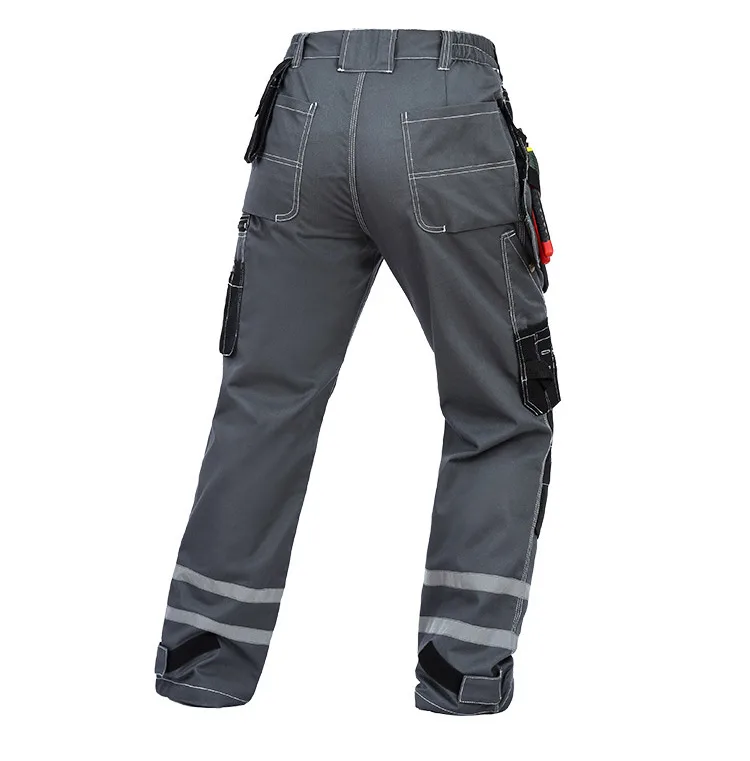 Men Working Pants Wear-resistant Multi pockets Work trousers Reflective Strap Worker Mechanic Factory Functional Cargo Pants (5)
