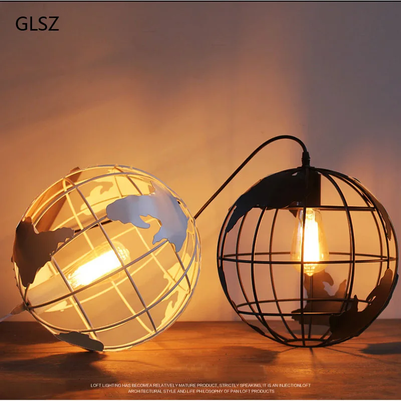 

GLSZ E27 Globe Earth LED Pendant Lights Iron art 90-240V Lights For Cafe Living Room Bar Office Hanging Ceiling Lamp Bedroom