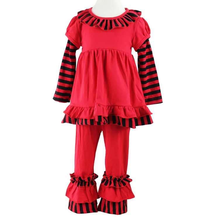 Осенне-зимняя модная одежда для маленьких девочек; детское платье в полоску с оборками; Детские расклешенные штаны; комплект одежды из 2 предметов для новорожденных девочек