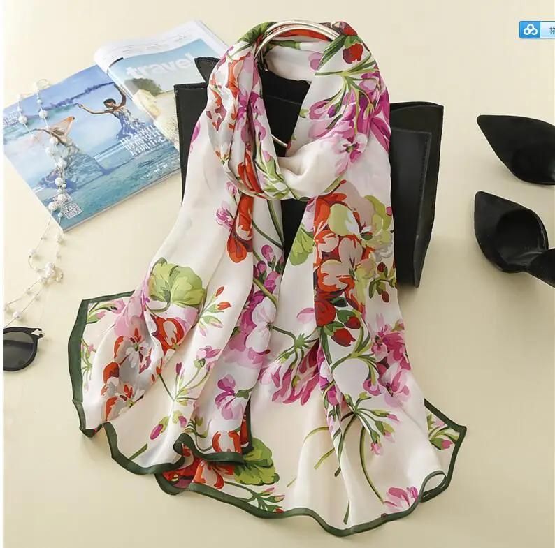 100 Natural Silk Long Scarf Summer Female shawl Women Luxury Brand