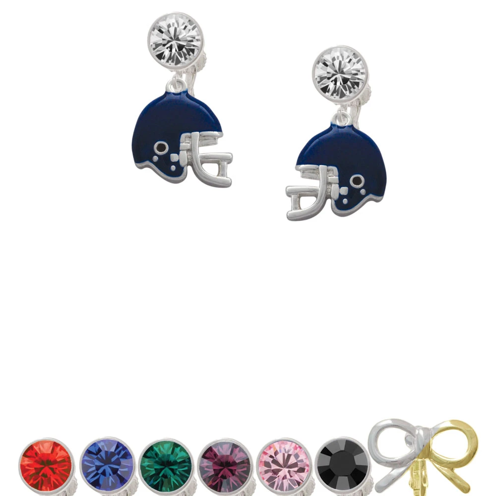 Small Blue Football Helmet Crystal Clip On Earrings