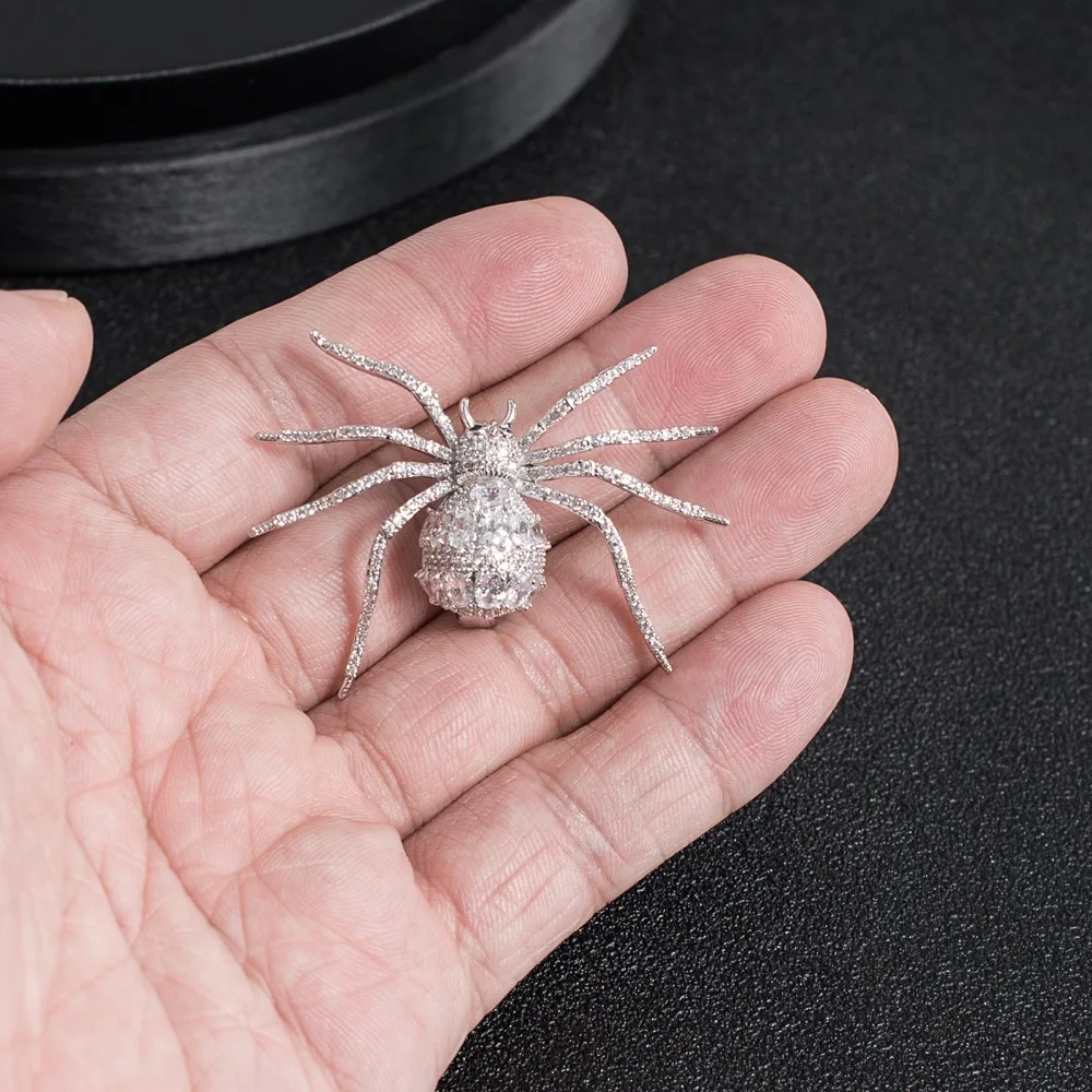 Кристалл кубического циркония серебряная брошь в виде паука брошь ...