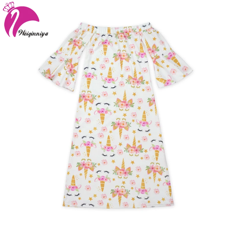 

Kids Dresses For Girls Cute Strapless Cartoon Pattern Printing Children's Dress Half-sleeve Long Toddler Girls Summer Clothing