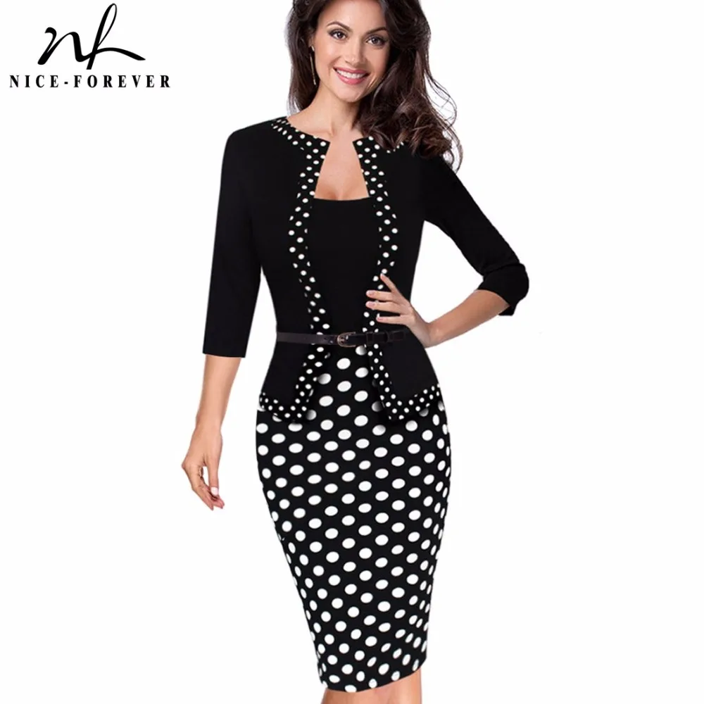 Пиджачный костюм Nice forever B407 женский цельный в стиле ретро|wear to work|sheath dressbusiness dress |