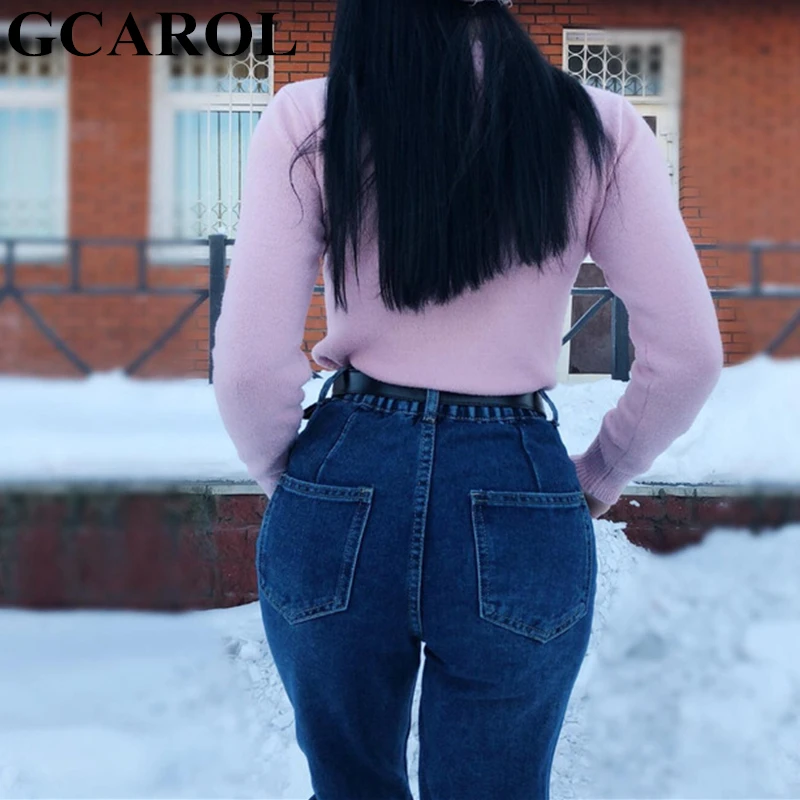 GCAROL 2018 New Collection Women Pencil Denim Pants High Waisted High Street Boyfriend Style Jeans In 3 Colors Plus Size 26-32