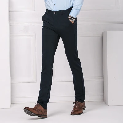 Мужской костюм брюки маленький рот Бизнес брюки стрейч костюм брюки карандаш брюки маленькие и большие размеры брюки DP эластичная Мужская жизнь - Цвет: Navy Blue