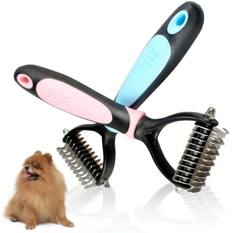 

Stainless Pet Grooming Dog Cat Hair Comb Soft Plastic Handle Brush Rake Grooming Dog Detangling Comb Fur Brushes Trimmer Tool