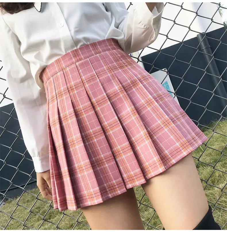 Женские клетчатые юбки Ulzzang Kawaii в стиле преппи с высокой талией шикарная шитая