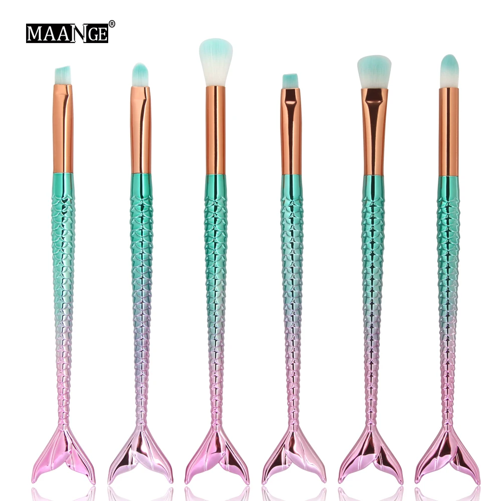 

MAANGE 6 PCS Mermaid Makeup Brushes Set Foundation Blending Powder Eyeshadow Contour Concealer Blush Cosmetic Makeup Tool