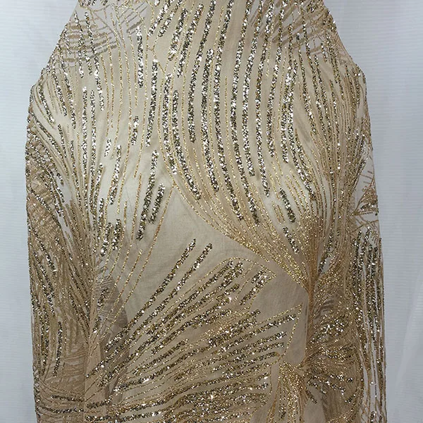 

Gold Ironing Sequin Fabric Big Flowers Embroidery Gauze Cloth Wedding Dress Lace Fabric Telas Bazin Riche Getzner 2018 New