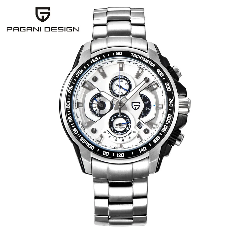 

Steel belt men quartz watch three small disc pointer calendar waterproof watch