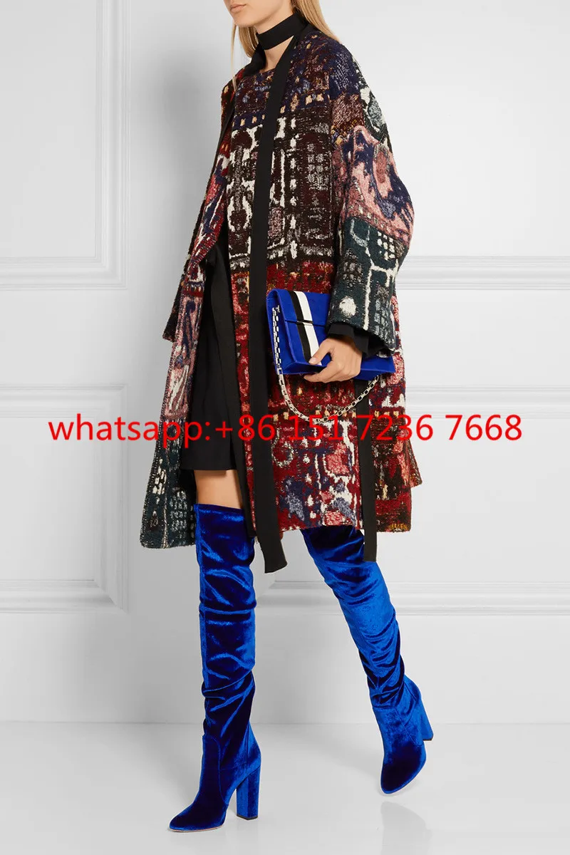 Sexy fall Velvet Over-the-Knee Boots bright blue red comfortable velet thigh high boots bolck heel women's fashion boots