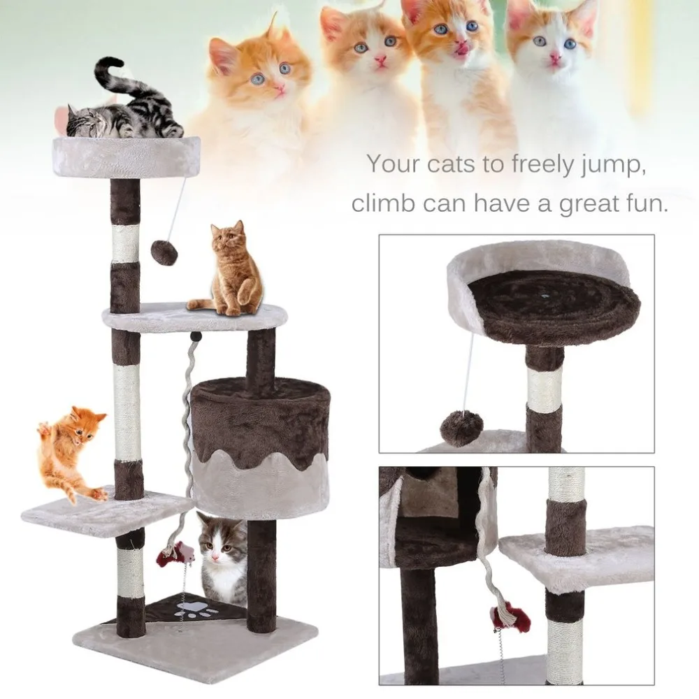 112CM Height Cat Tree Tower Condo Scratcher Posts Climbing Tree Pet Kitten Play Frame House Hammock Protecting Home Furniture
