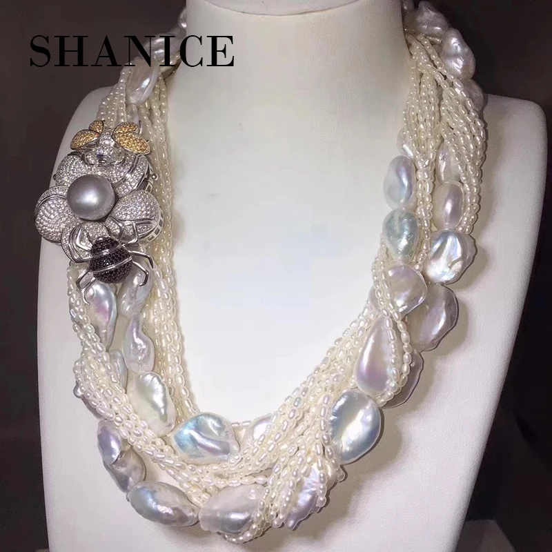 

SHANICE Big DIY Luxury Pearls Flower Bee Necklace Making Finding Supplies Paved Zircon Connector Suspension Pendants Accessories