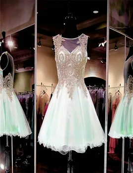 Fashionable Mint Green Sparkly Short Dresses Knee Length A-line  Homecoming Dress Christmas  teenage graduation Homecoming Gowns