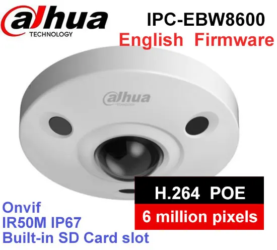 

Dahua IPC-EBW8600 6MP fisheye camera built-in MIC PoE WDR Panorama 360 Degree Fisheye Dome e-PTZ IP Camera DH-IPC-EBW8600