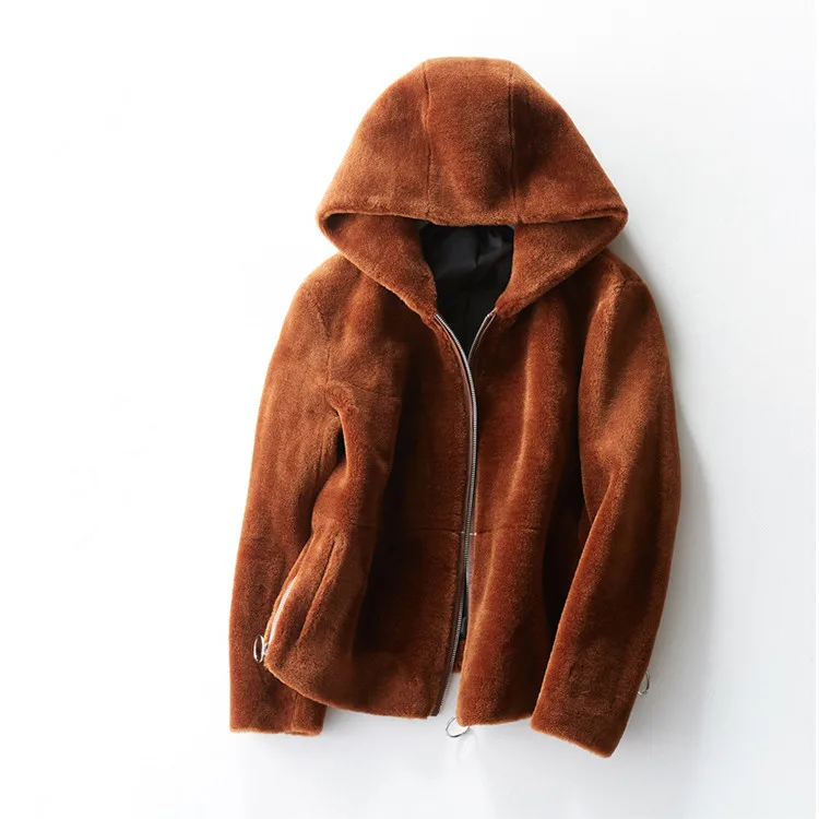 Gours Genuine Shearling Jackets for Women Natural Wool Real Fur Overcoats with Hooded Thick Warm In Winter New Arrival 1018-2