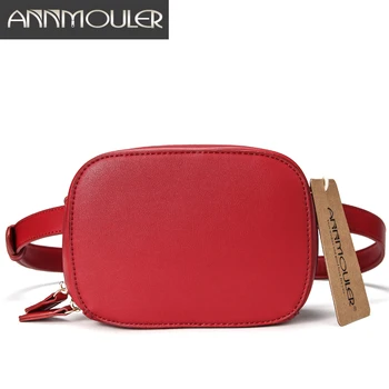 

Annmouler Fashion Brand Fanny Pack High Quality Women Waist Packs Pu Leather Red Belt Bag Hip Bag for Ladies 2 Belt Waist Bags