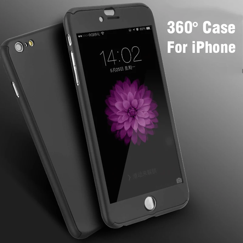 FLOVEME 360 Degree Hard PC Protective Case For iPhone 6 6S 6Plus 4.7/ 5.5 Back Cover Full Protect + Glass Protector For Iphone 6