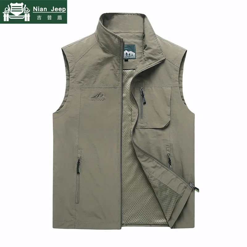 

Plus Size M-7XL Summer Quick Drying Vest Men Outwear Breathable Mesh Tactical Vest Stand Collar Waistcoat Coat chaleco hombre