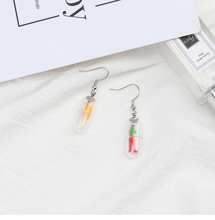 Plastic Transparent Capsule Pill Humanoid Medince Pill Bottle Shape Figurines Make Earring Jewelry Accessories 20pc