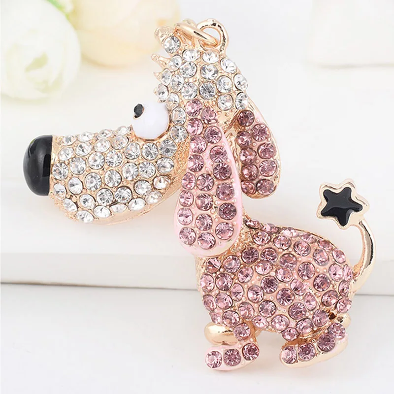 

Lovely Crystal Dog Keychain Pet Key Ring Women Rhinestone Puppy Car Key Holder HandBag Pendant Trinket Charm Jewelry Gifts
