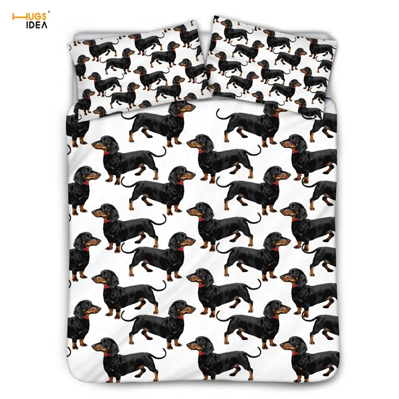 

HUGSIDEA Dachshund Dog Design Duvet Cover with 2pcs Pillowcases Soft Cotton Home Textile Bedding Set for Home Hotel Decoration