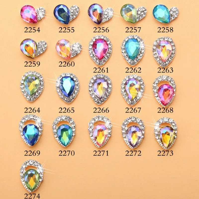 

100Pcs/Lot 26 Designs Tear Drop Shape Crystal Clear AB Rhinestone Colorful Shiny 3D Nail Art Alloy Charms Jewelry Set 2254-2274#