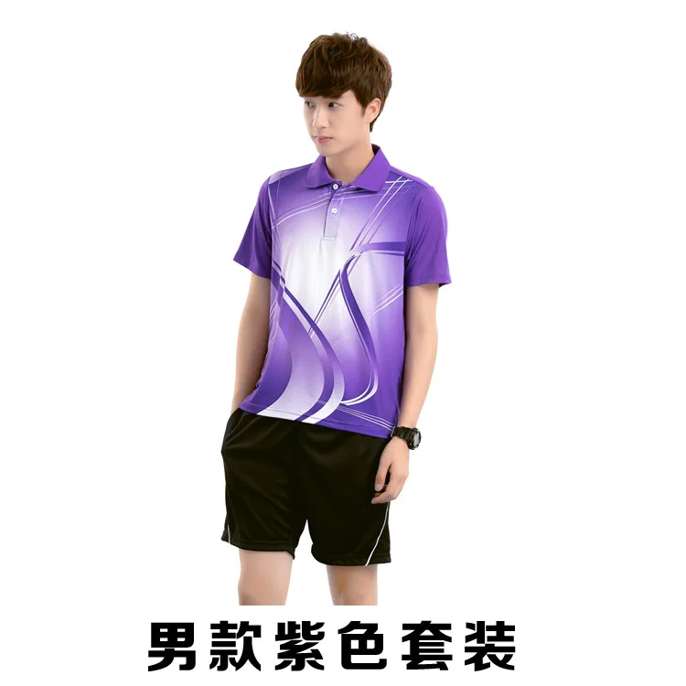 Костюмы для бадминтона для мужчин/женщин/мальчиков/девочек, футболка для настольного тенниса с короткими рукавами и отворотами, спортивный костюм из Джерси для тенниса, Masculino Mujer - Цвет: Men Purple